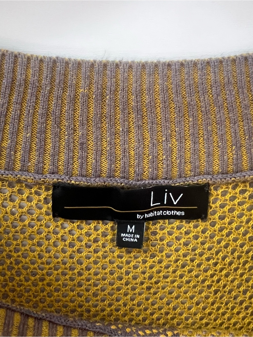 Liv by Habitat Open Knit Mesh Sweater Gray Mustard Size M - Picture 3 of 5